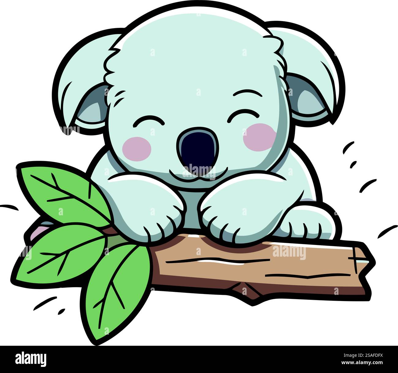 Cute koala sleeping on a log with leaves. Vector illustration Stock ...