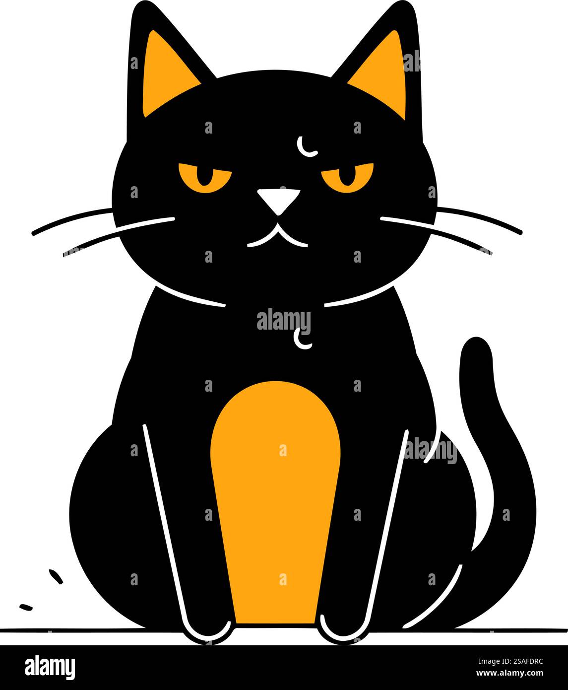 Black cat sitting on a white background. Vector illustration in flat ...