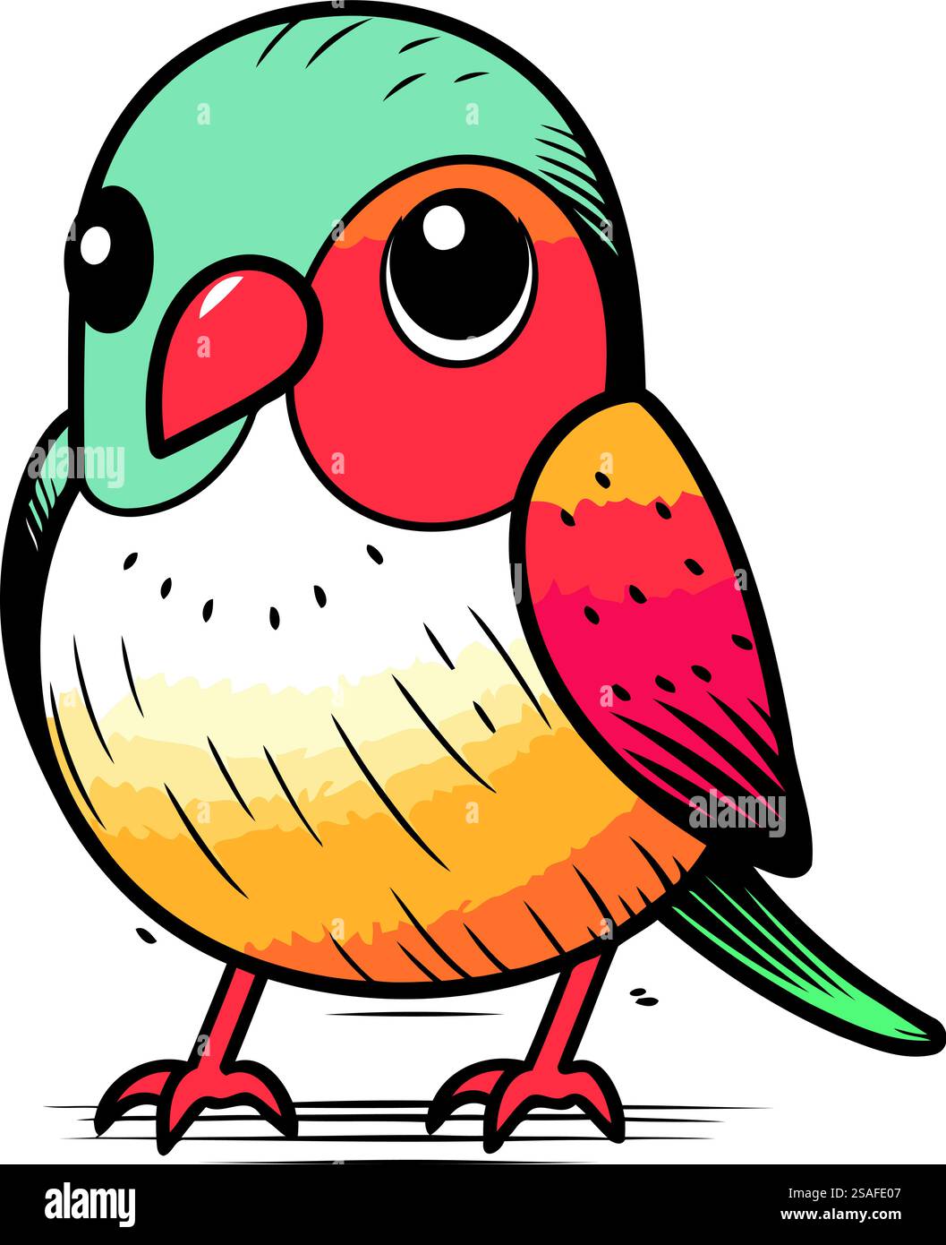 Hand drawn vector illustration of cute little bird. Isolated on white ...