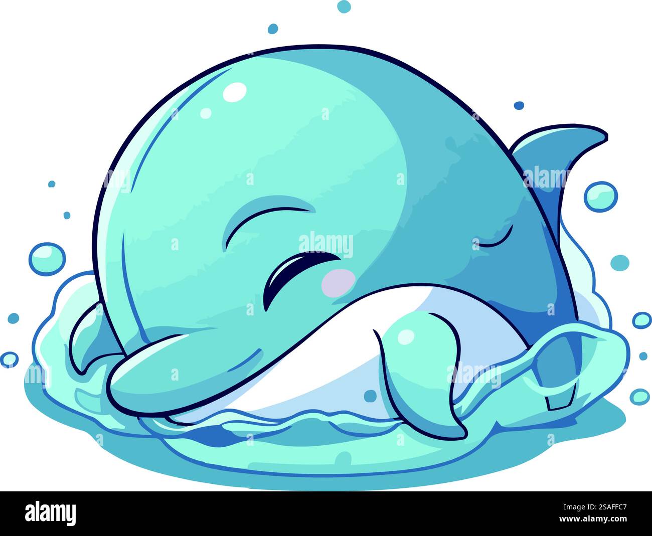 Illustration of a Cute Blue Whale Floating on the Water Stock Vector ...