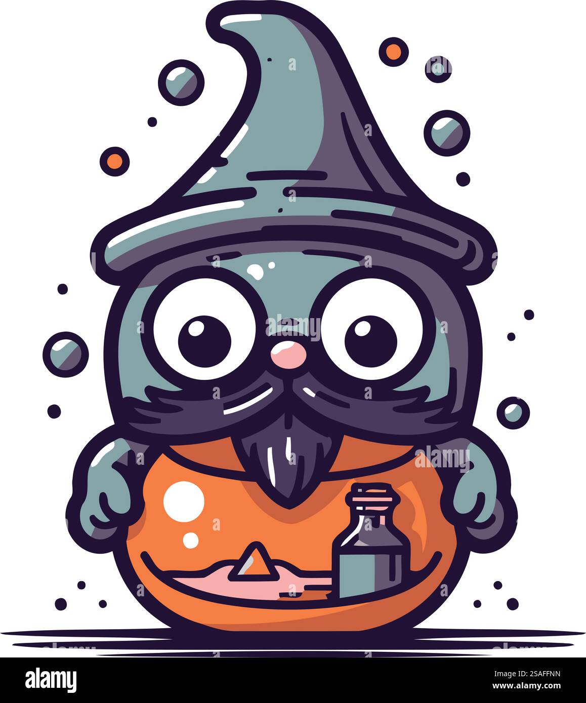 Cute cartoon Halloween pumpkin with witch hat and potion. Vector ...