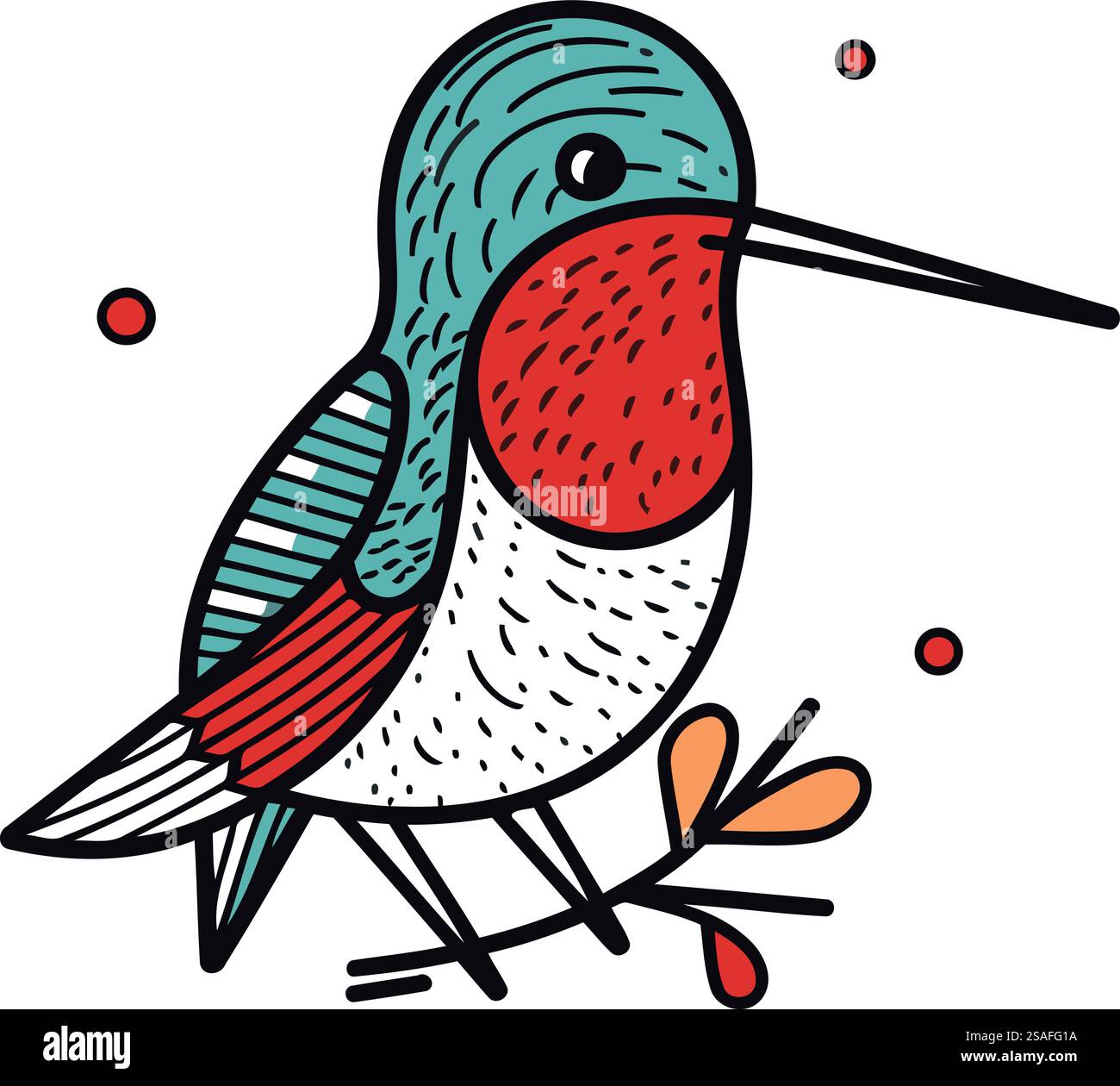 Cute hummingbird. Hand drawn vector illustration in cartoon style Stock ...
