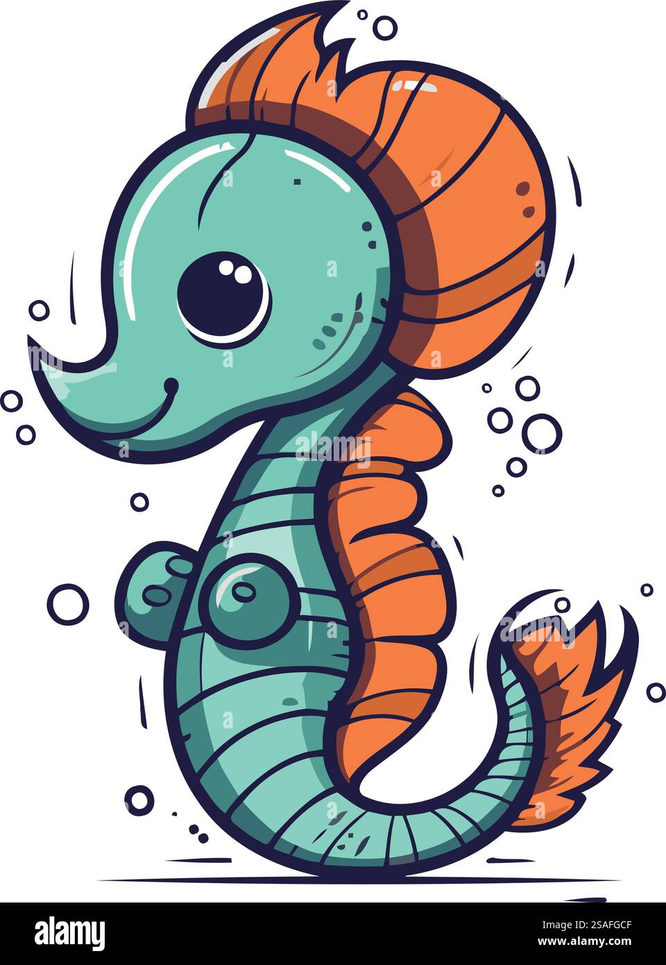 Seahorse. Cute cartoon sea animal. Vector illustration Stock Vector ...