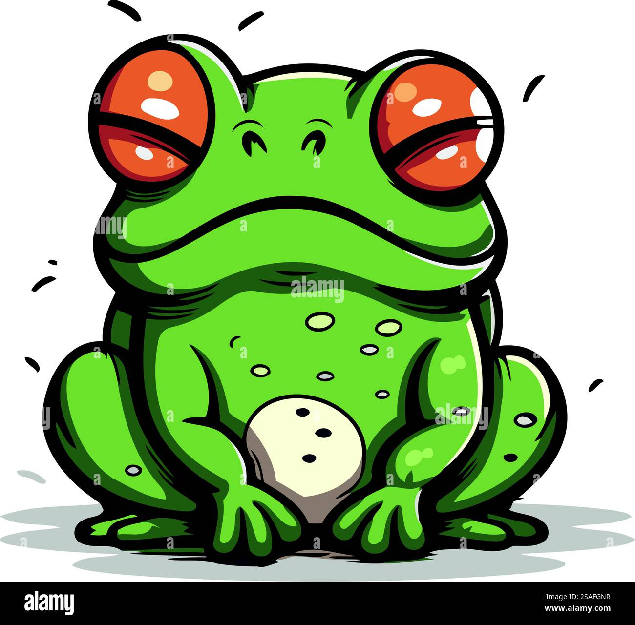 Cute green frog sitting on a white background. Vector illustration ...