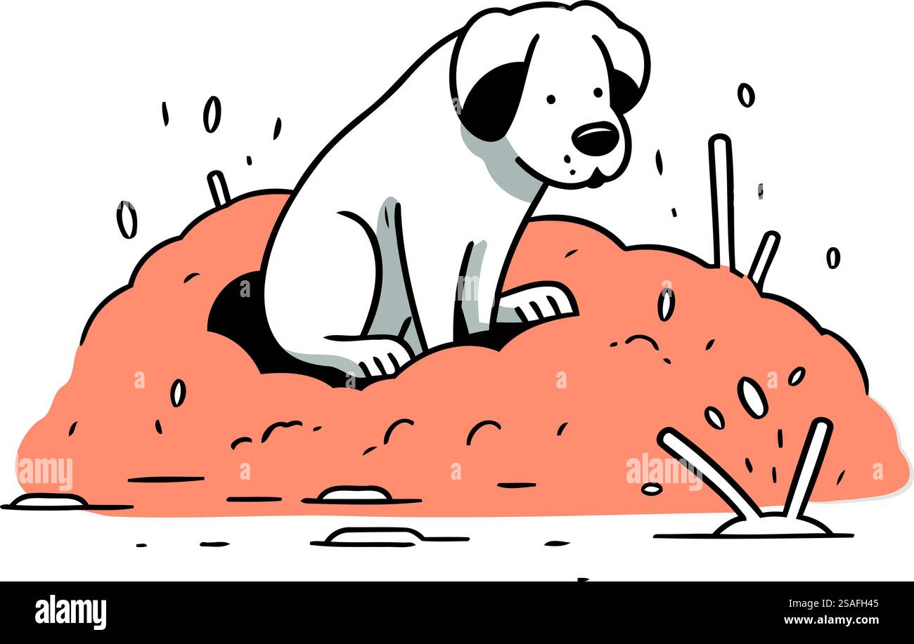 Cute dog sitting on the ground. Vector illustration in cartoon style ...