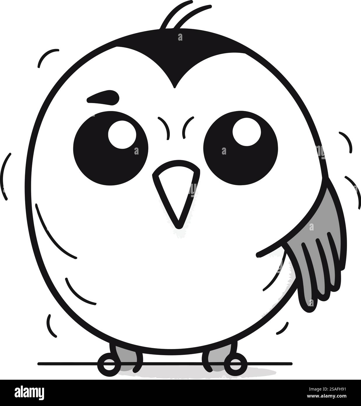 Illustration of a Cute Owl Black and White Cartoon Style Stock Vector ...