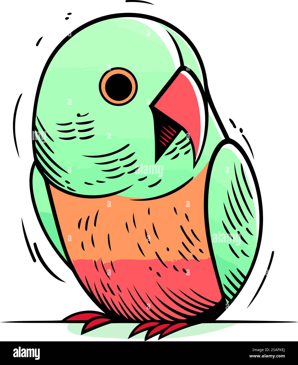 Vector illustration of cute parrot on white background. Hand drawn ...