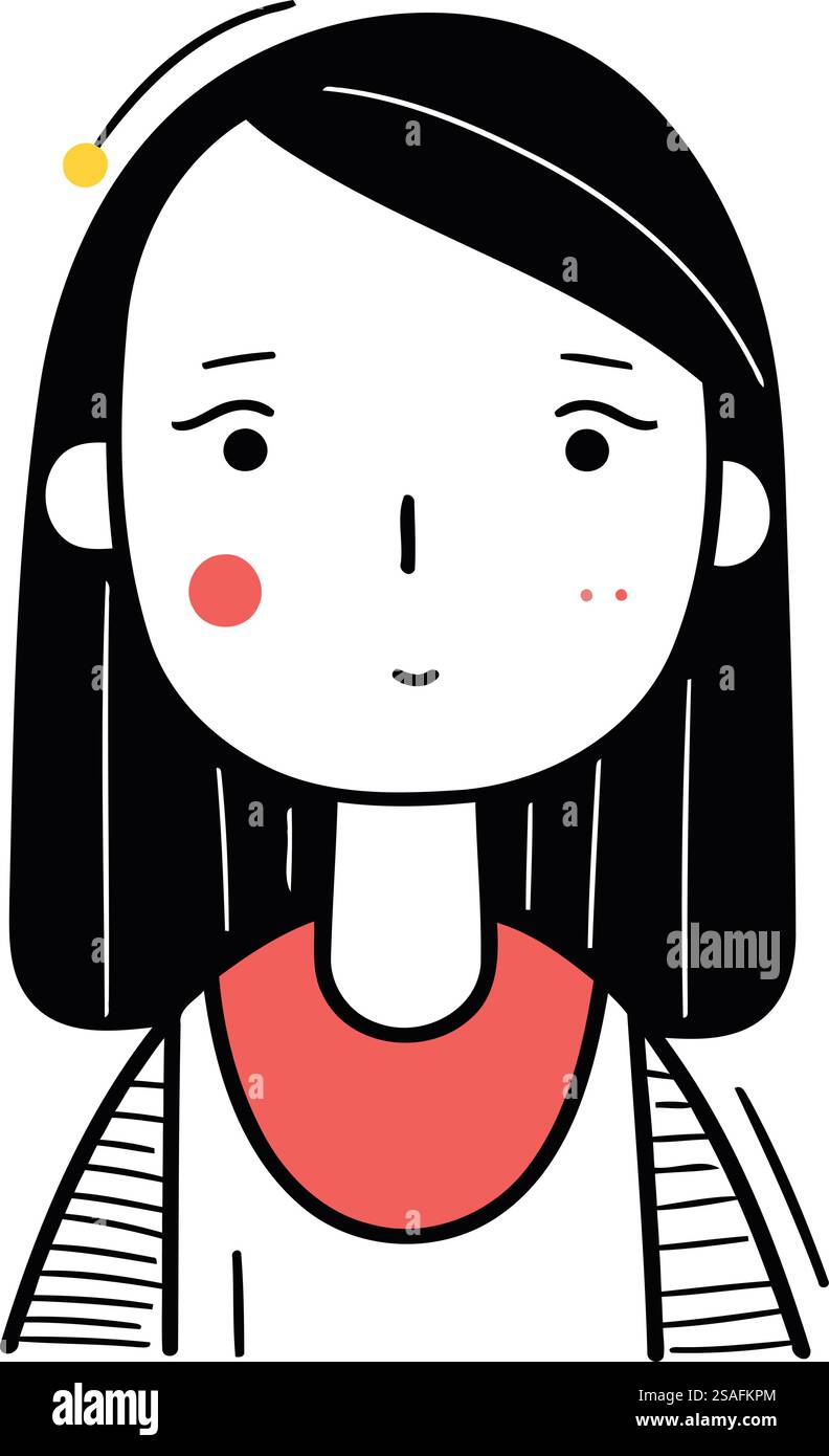 Vector illustration of a girl with long black hair and red lips Stock ...