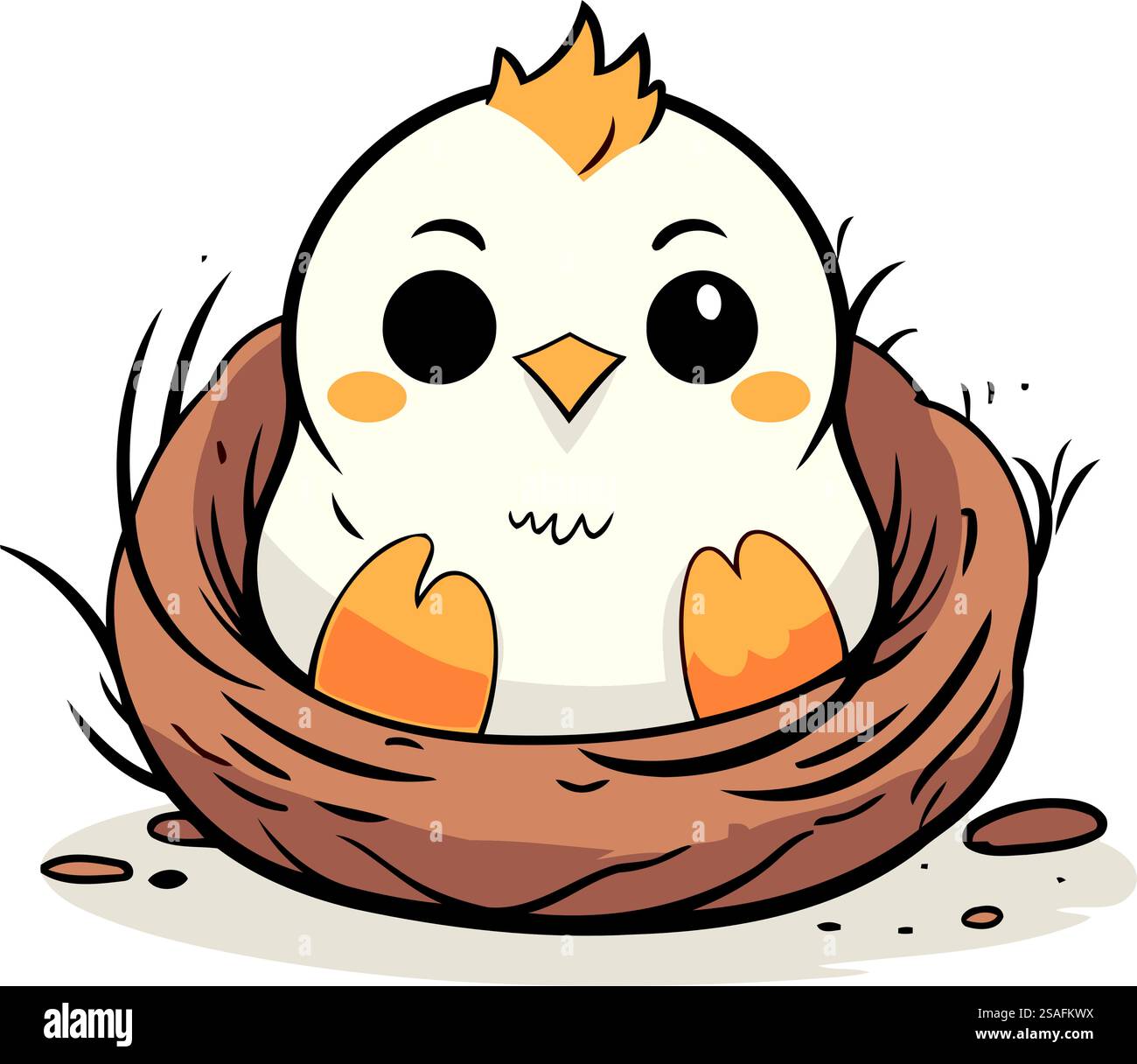 Cute chick in the nest. Vector illustration on white background Stock ...