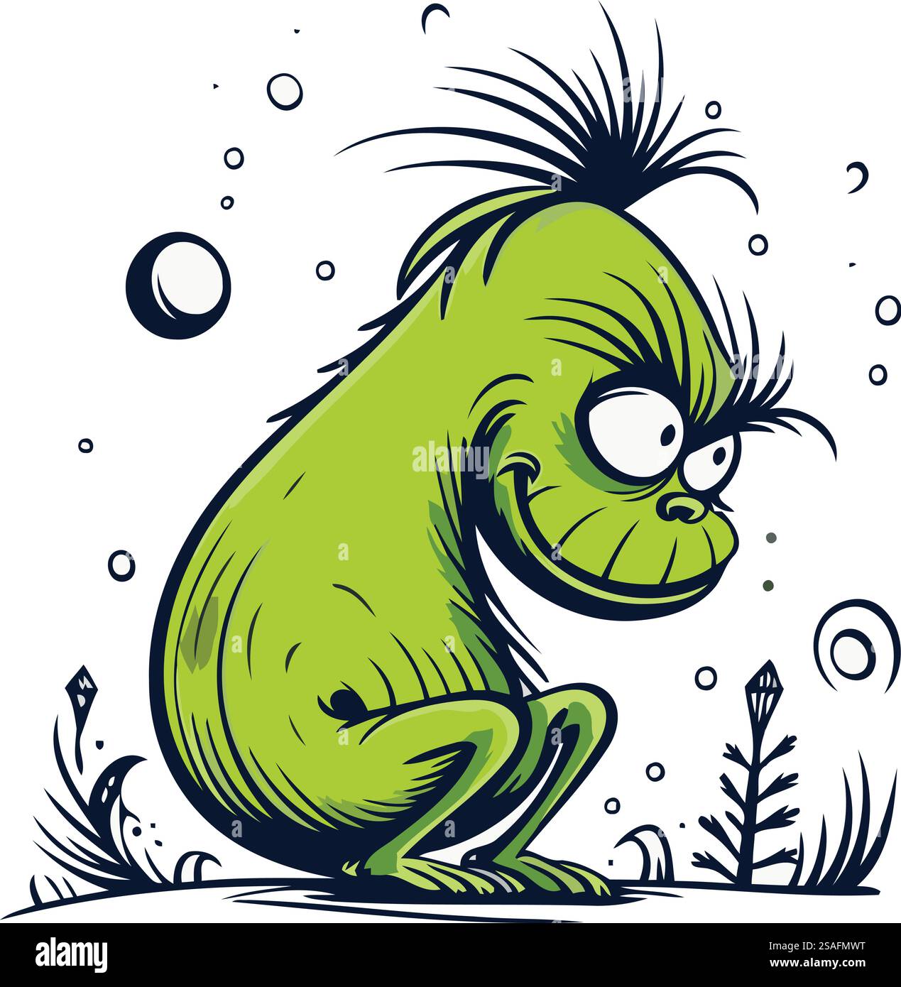 Cute cartoon green frog sitting in the grass. Vector illustration Stock ...