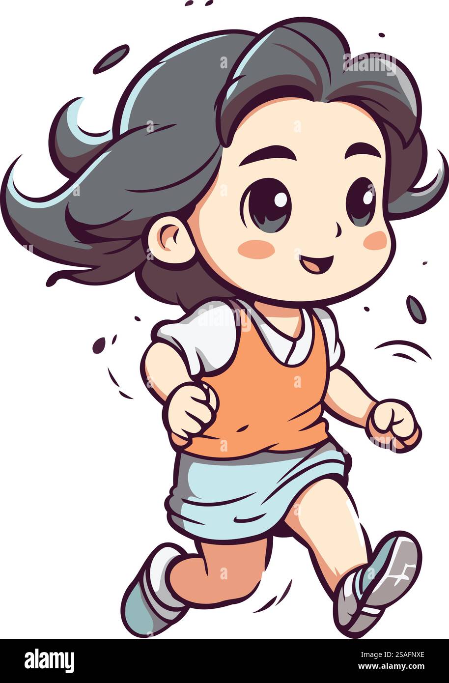 Cute little girl running. Vector illustration of a cartoon character ...