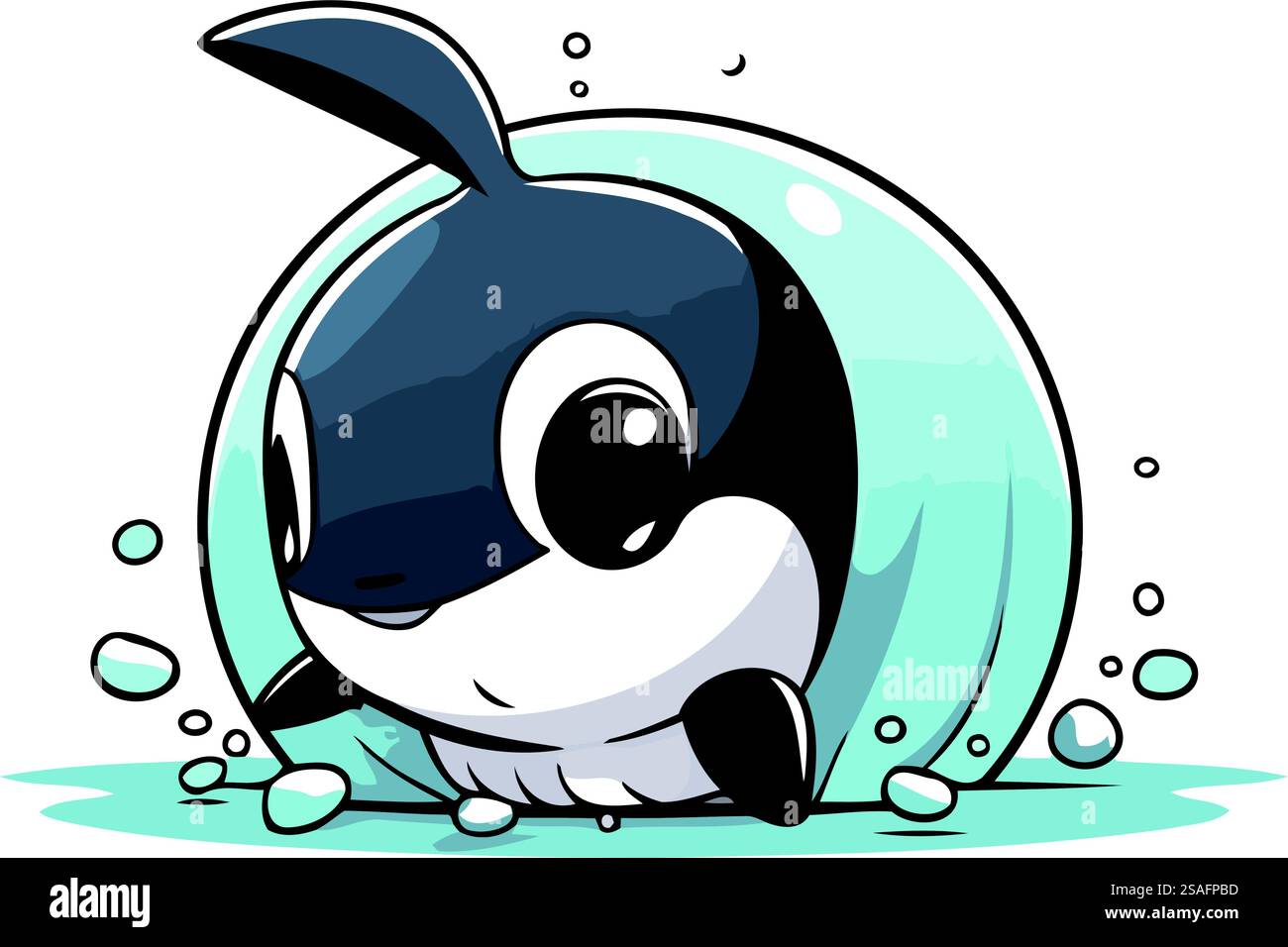 Cute cartoon killer whale swimming in the water. Vector illustration ...