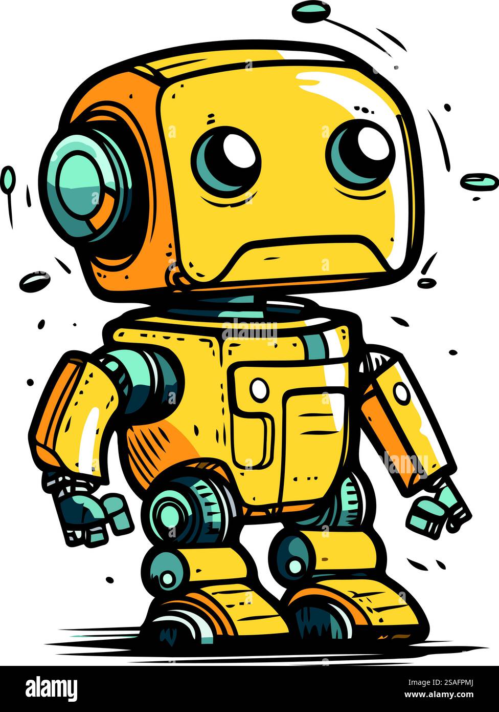 Cartoon robot. Vector illustration of a cute robot. Hand drawn robot ...