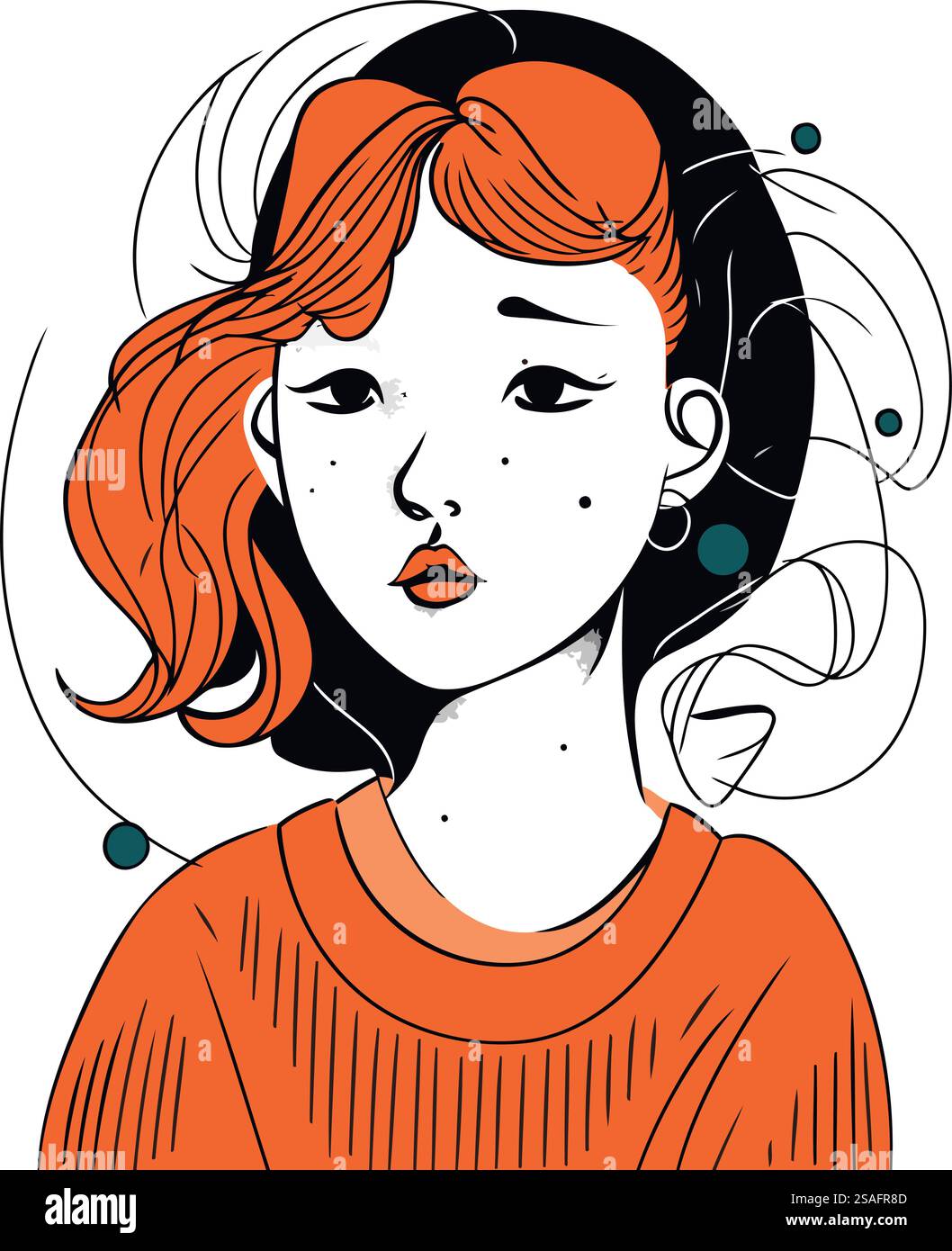 Portrait of a young woman with red hair. Vector illustration Stock ...