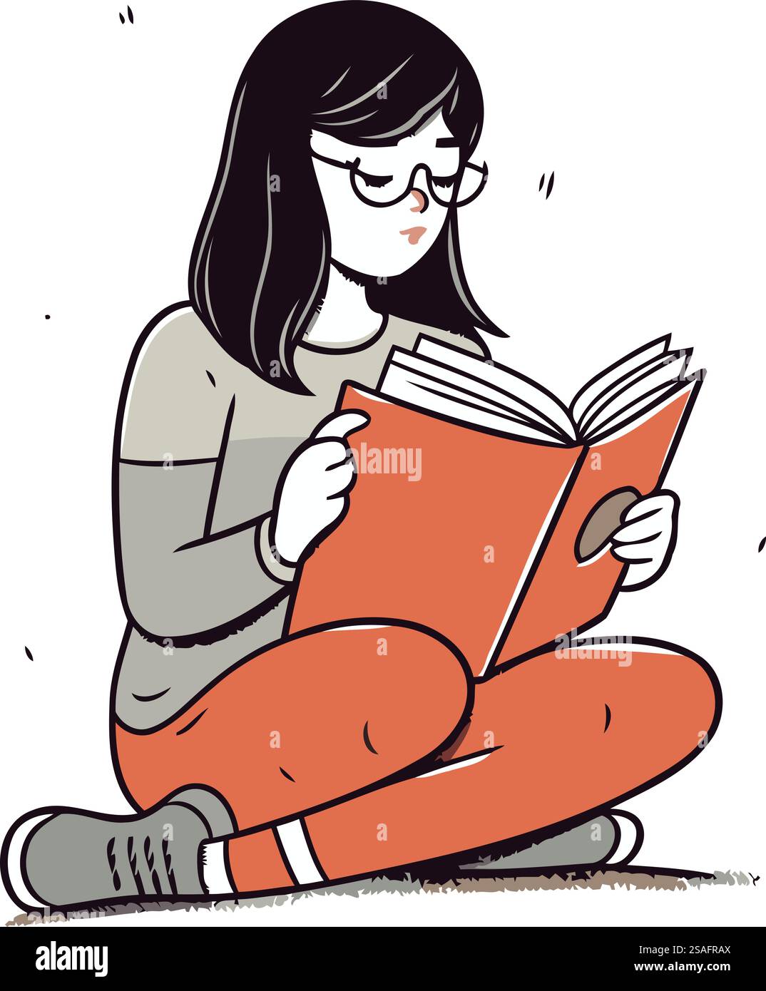 Illustration of a girl reading a book sitting on the floor Stock Vector ...