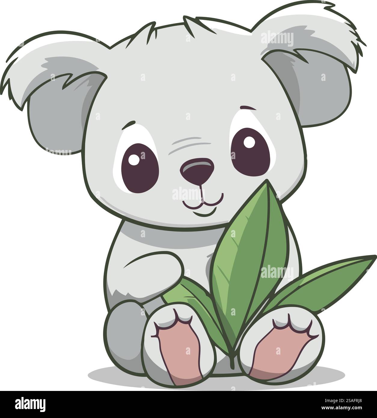 Cute koala with leaves on a white background. Vector illustration Stock ...