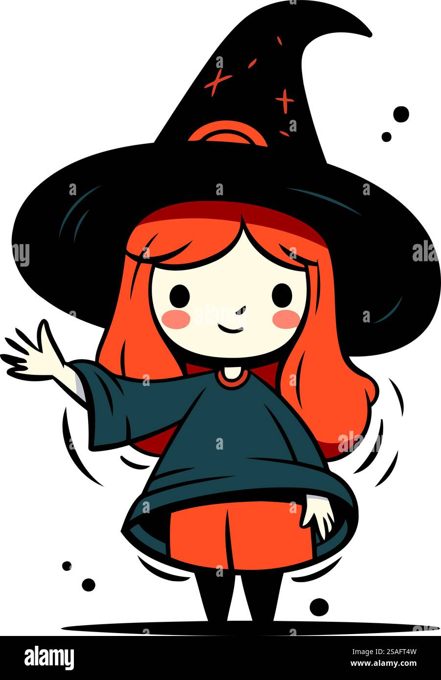 Cute little girl dressed as a witch for Halloween. Vector illustration ...
