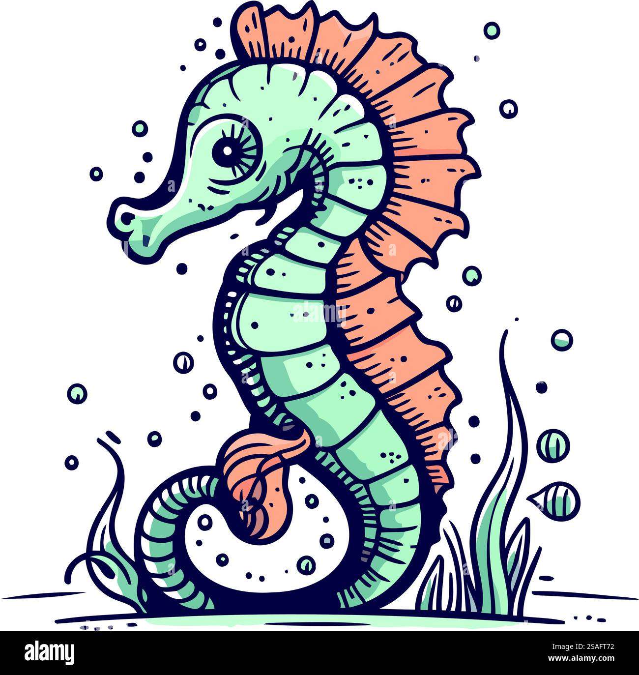 Seahorse. Colored vector illustration in doodle style Stock Vector ...