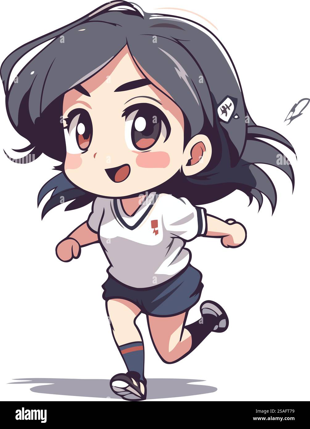Cute little girl running. Cartoon vector illustration isolated on white ...