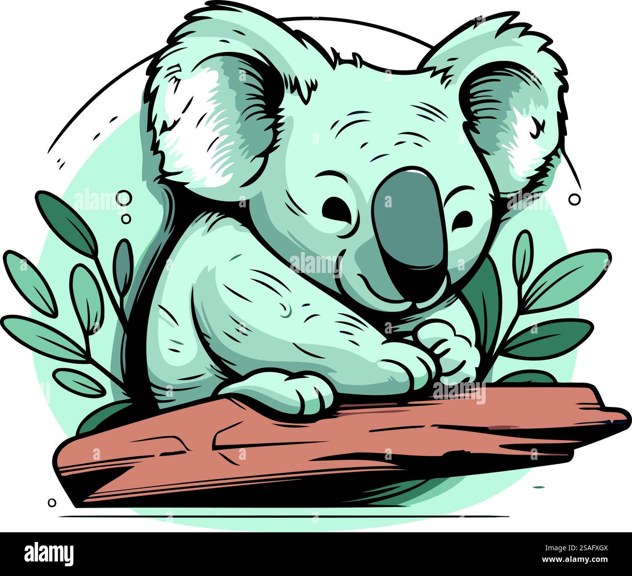 Cute koala on a log. Vector illustration in cartoon style Stock Vector ...