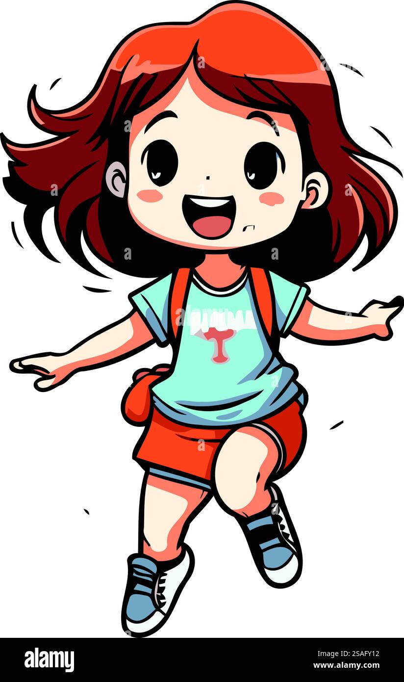 Cute little girl running. Vector illustration isolated on white ...