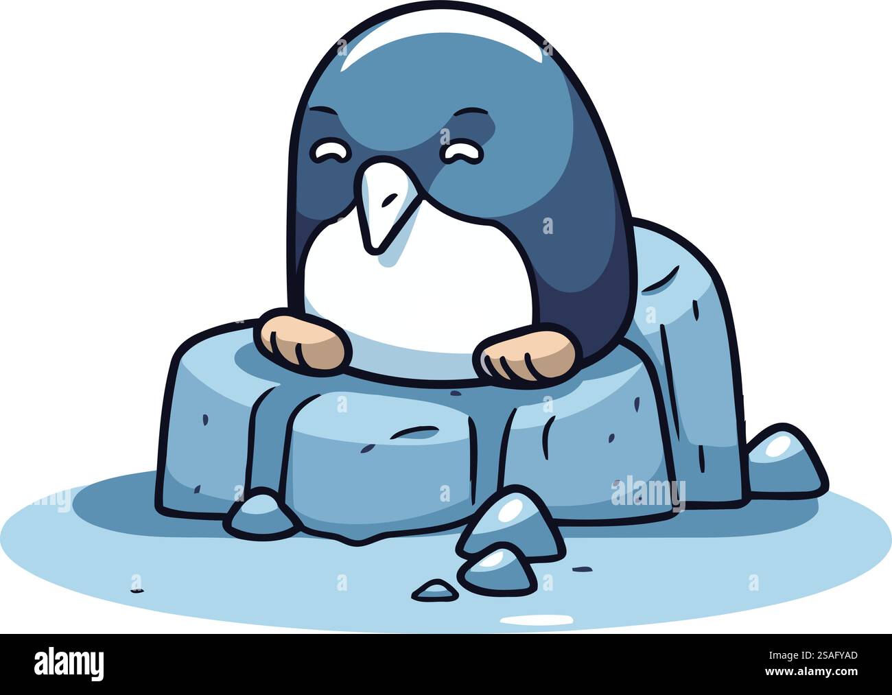 Cute penguin sitting on ice. Vector illustration. Cartoon style Stock ...