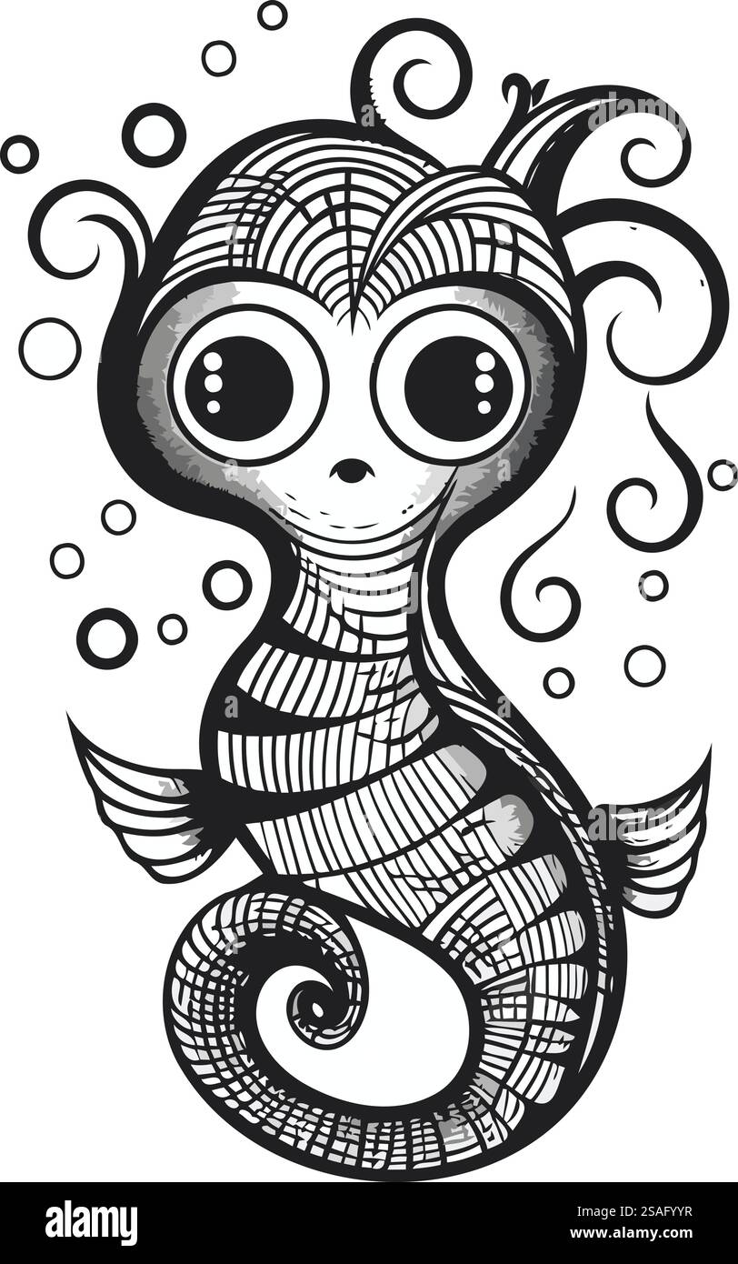 Cute seahorse. Hand drawn vector illustration in sketch style Stock ...