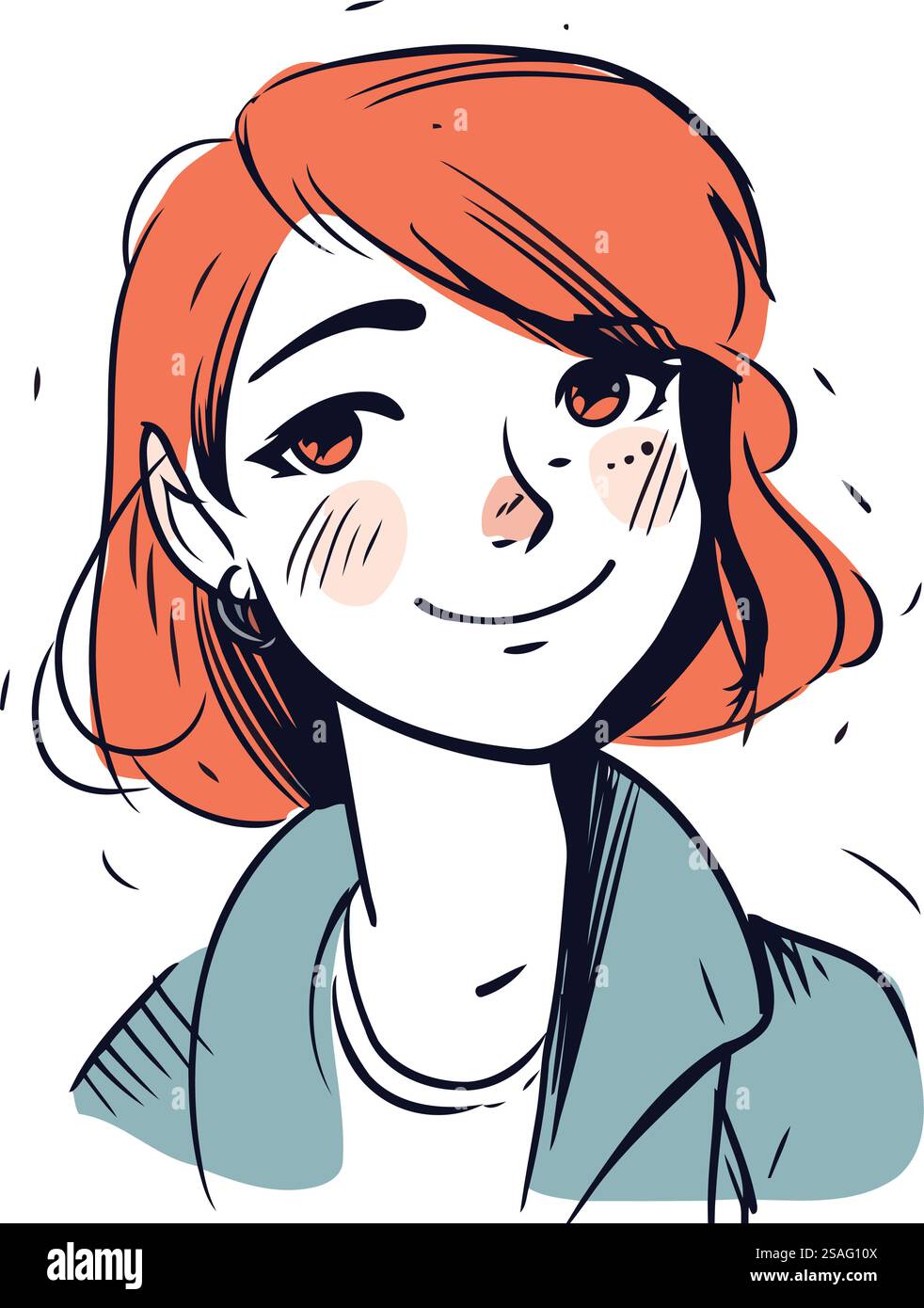 Vector illustration of a young woman with red hair and blue eyes Stock ...