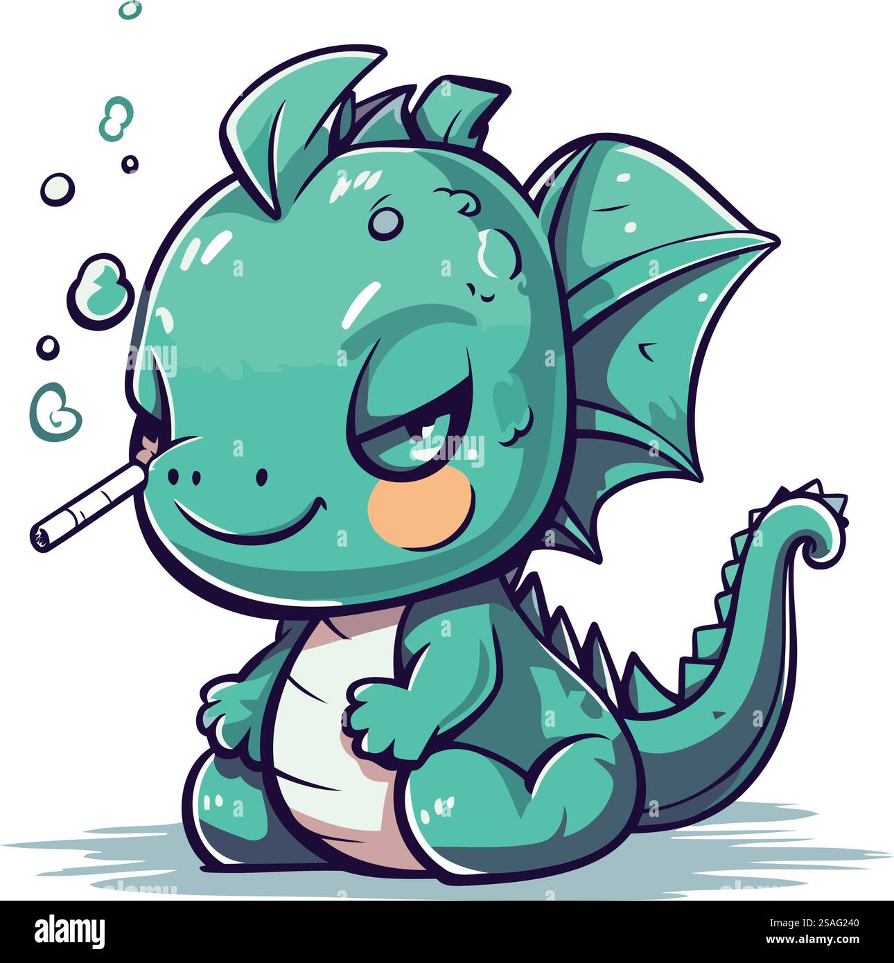 Illustration of a cute cartoon dragon with a cigarette in his mouth Stock  Vector Image & Art