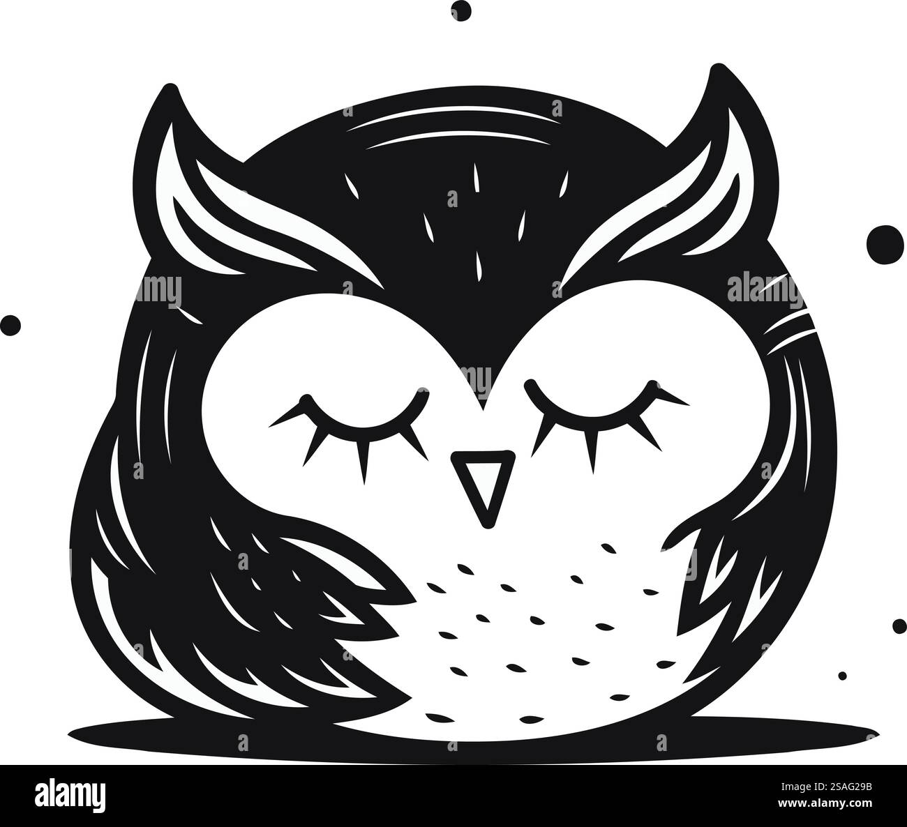 Owl. Black and white vector illustration. Isolated on white background ...