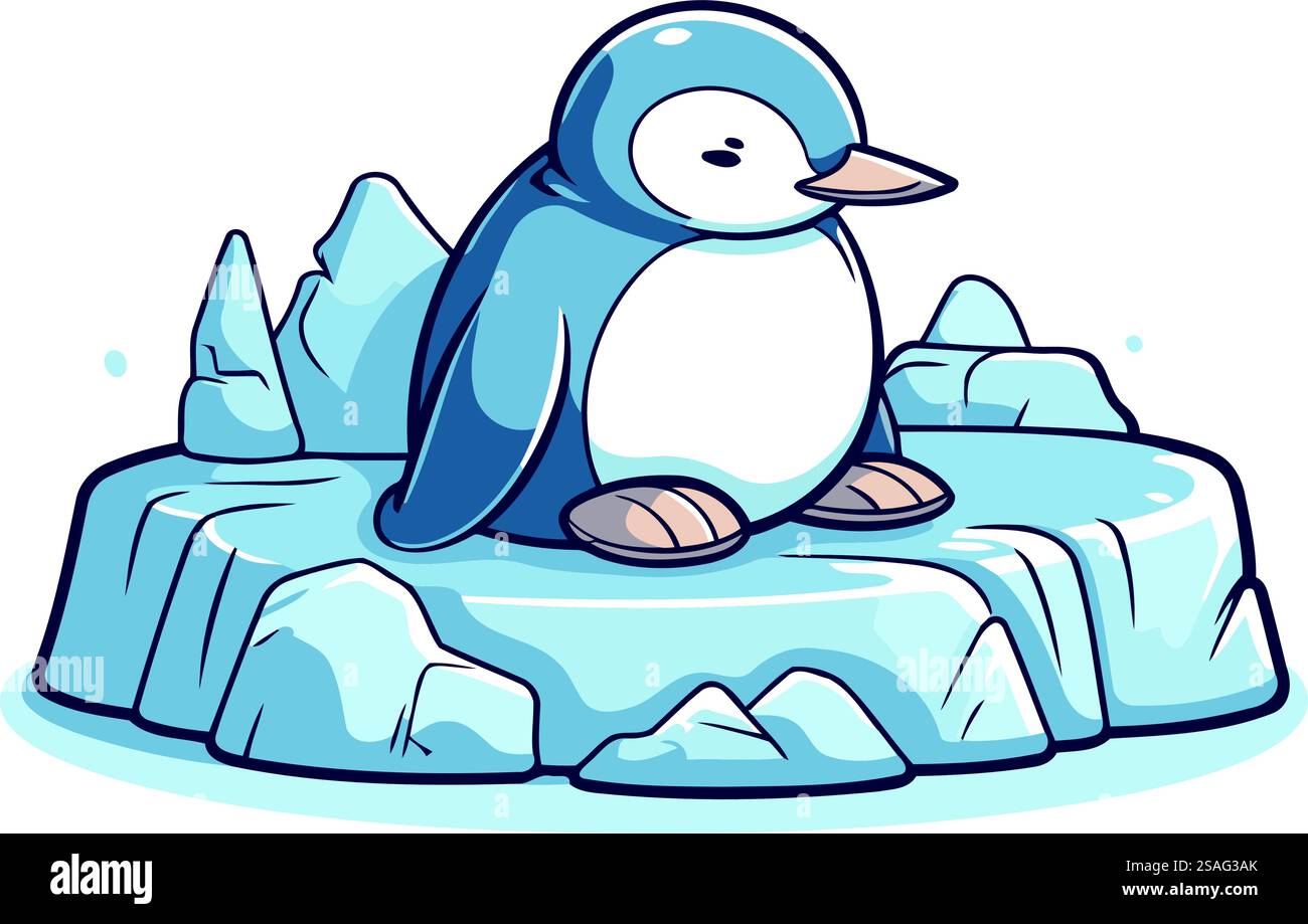 Cute cartoon penguin on ice floe. Vector illustration Stock Vector ...
