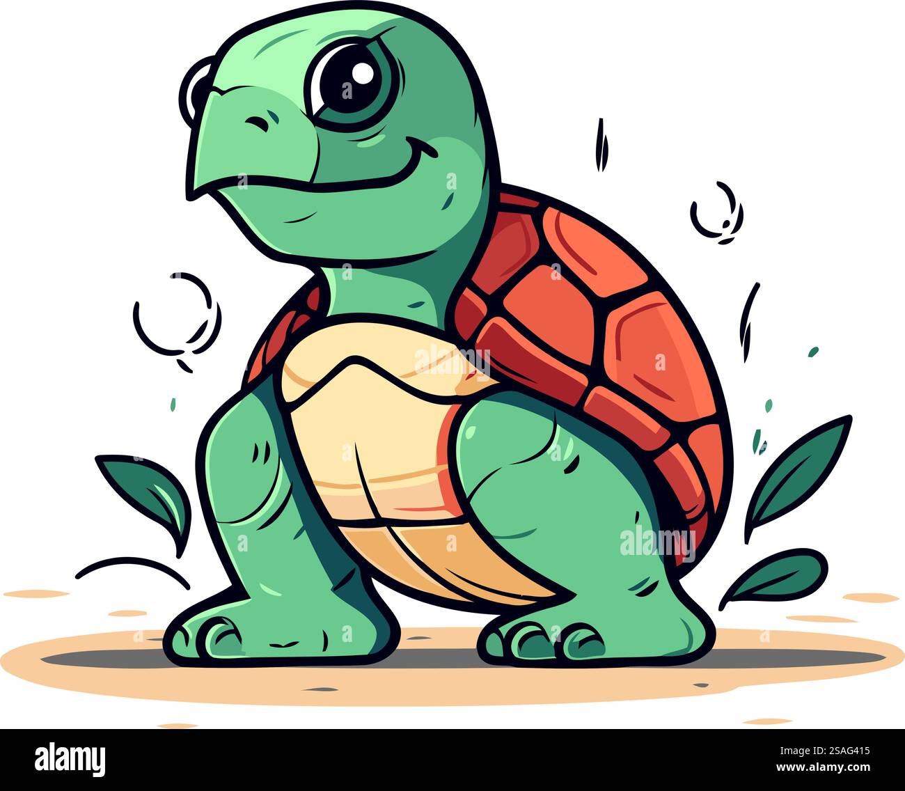 Vector illustration of a cute cartoon turtle isolated on a white ...