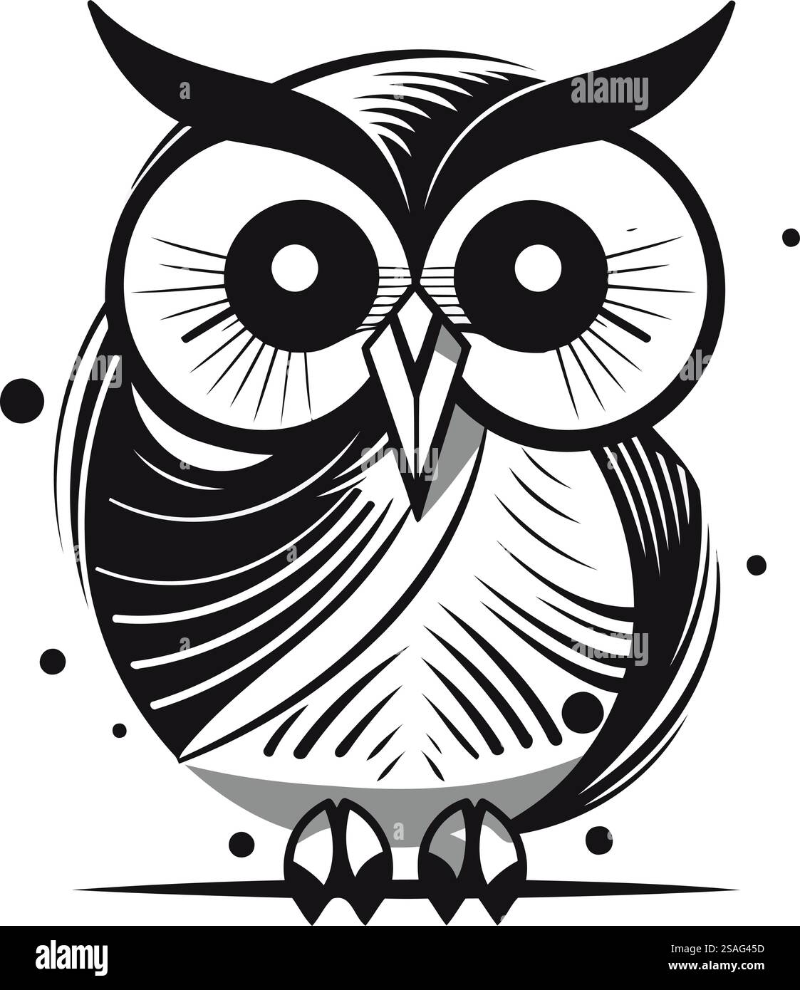Owl black and white vector illustration isolated on a white background ...