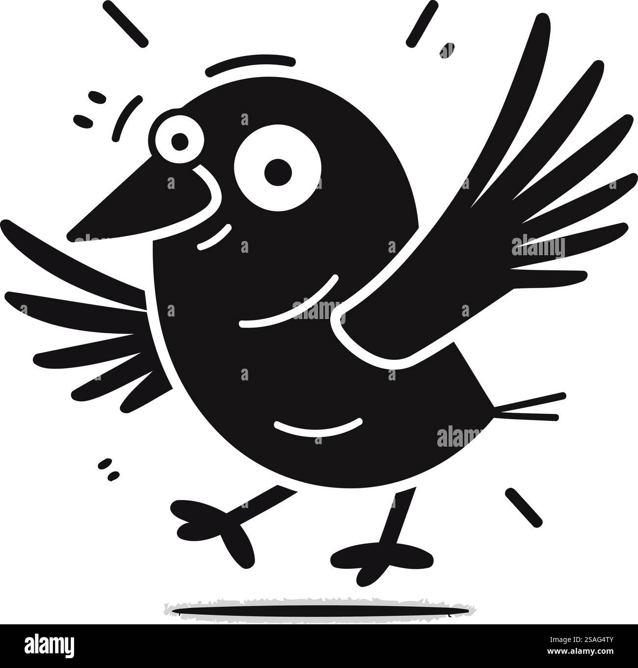 Cute cartoon bird isolated on white background. Black and white vector ...