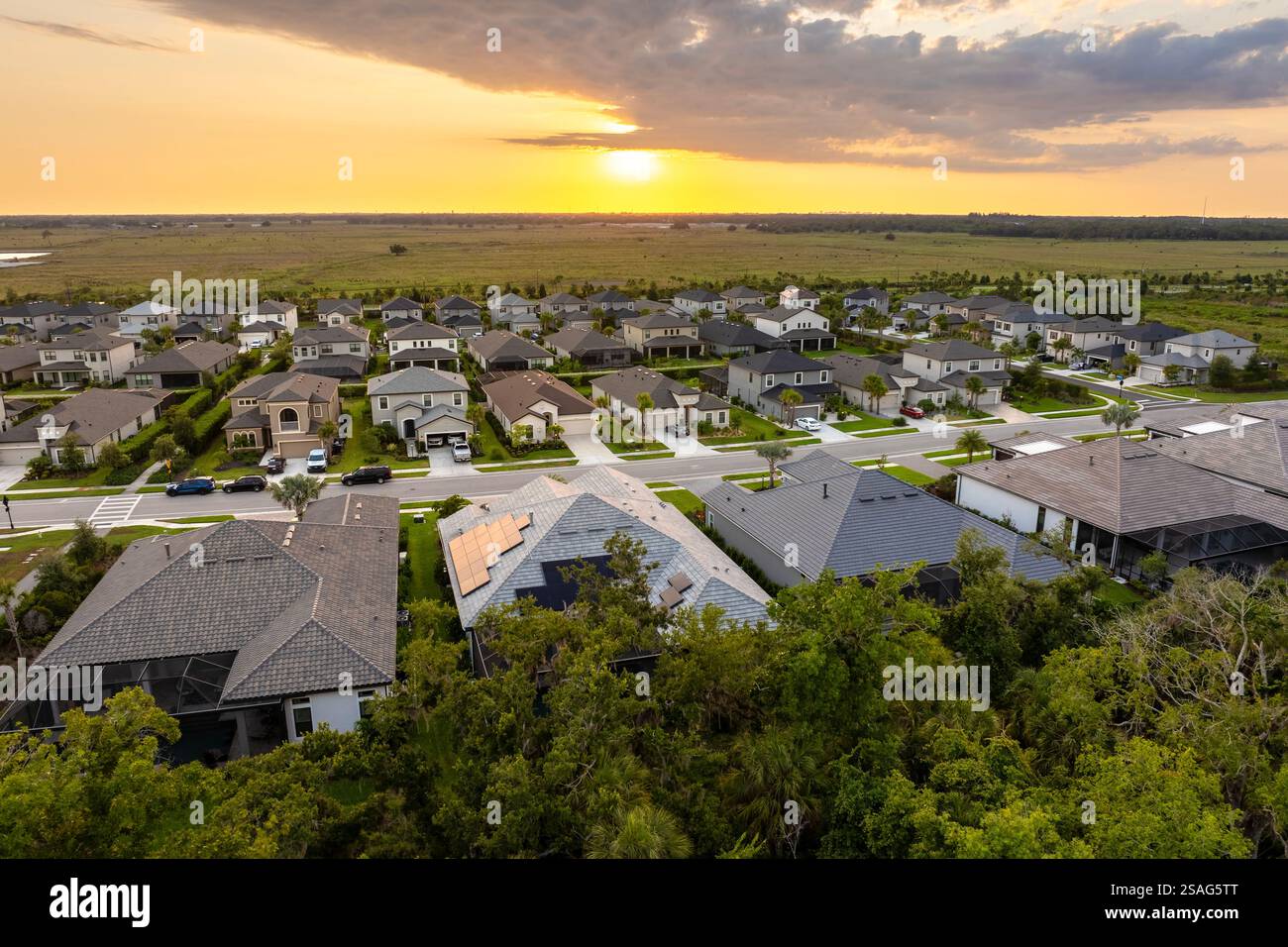Aerial view of expensive residential houses in small town in southwest ...