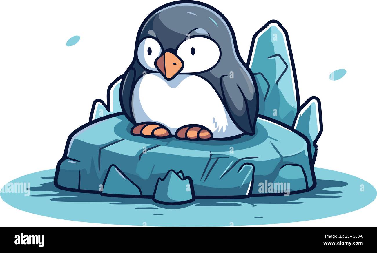 Cute penguin sitting on an ice floe. Vector illustration Stock Vector ...