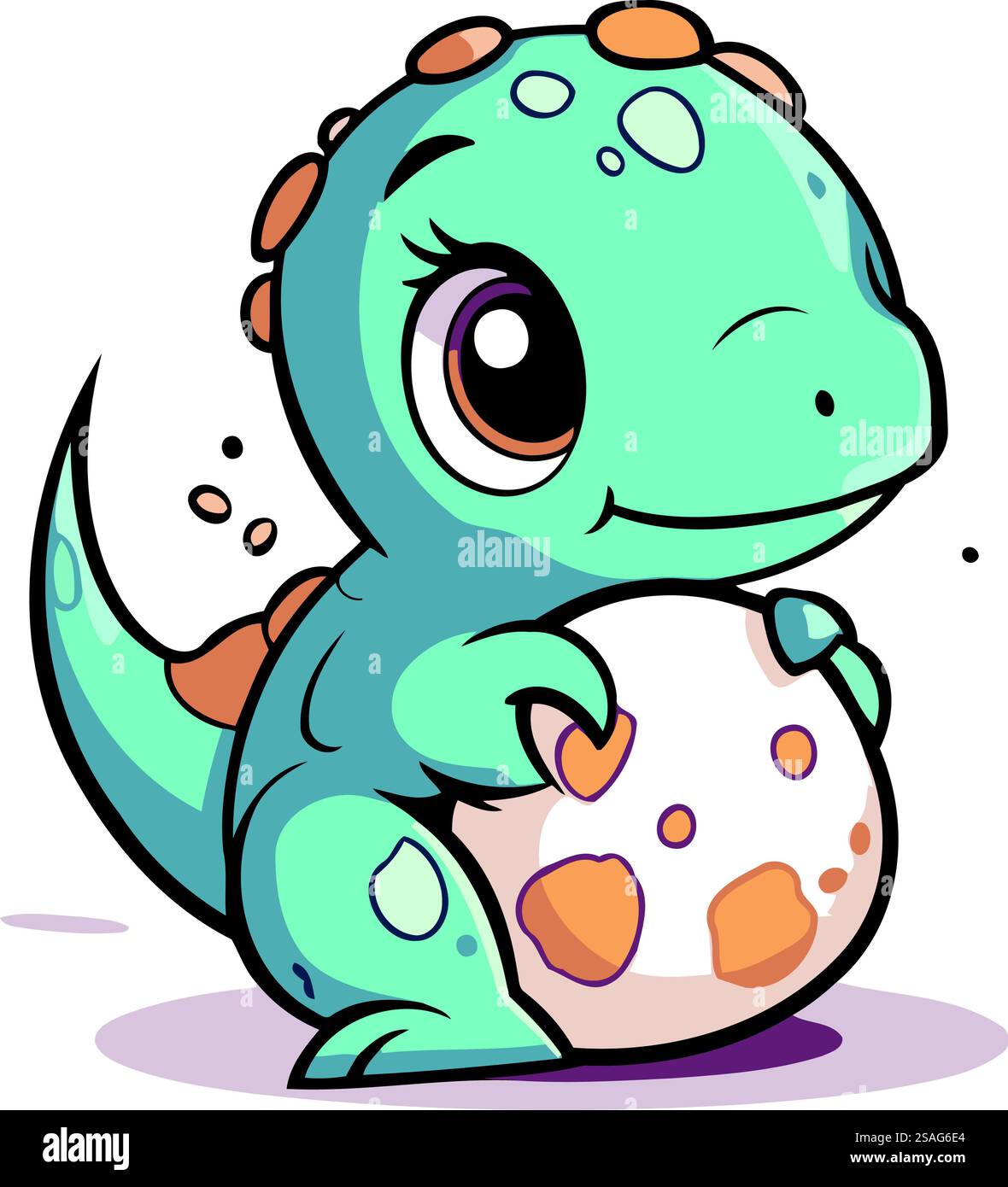 Cute dinosaur holding a ball. cartoon vector illustration isolated on ...