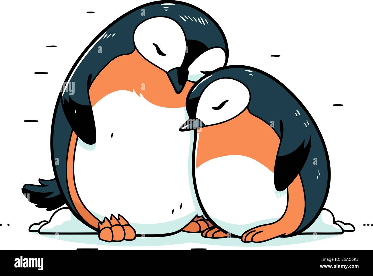 Penguin couple. Hand drawn vector illustration in cartoon style Stock ...