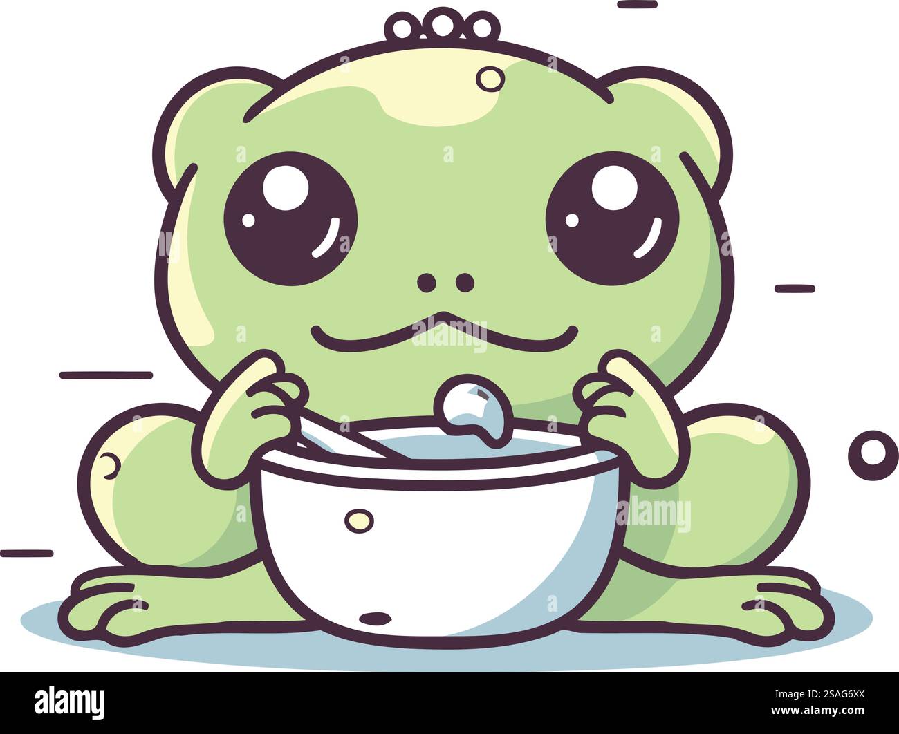 Cute cartoon frog with a bowl of milk. Vector illustration Stock Vector ...