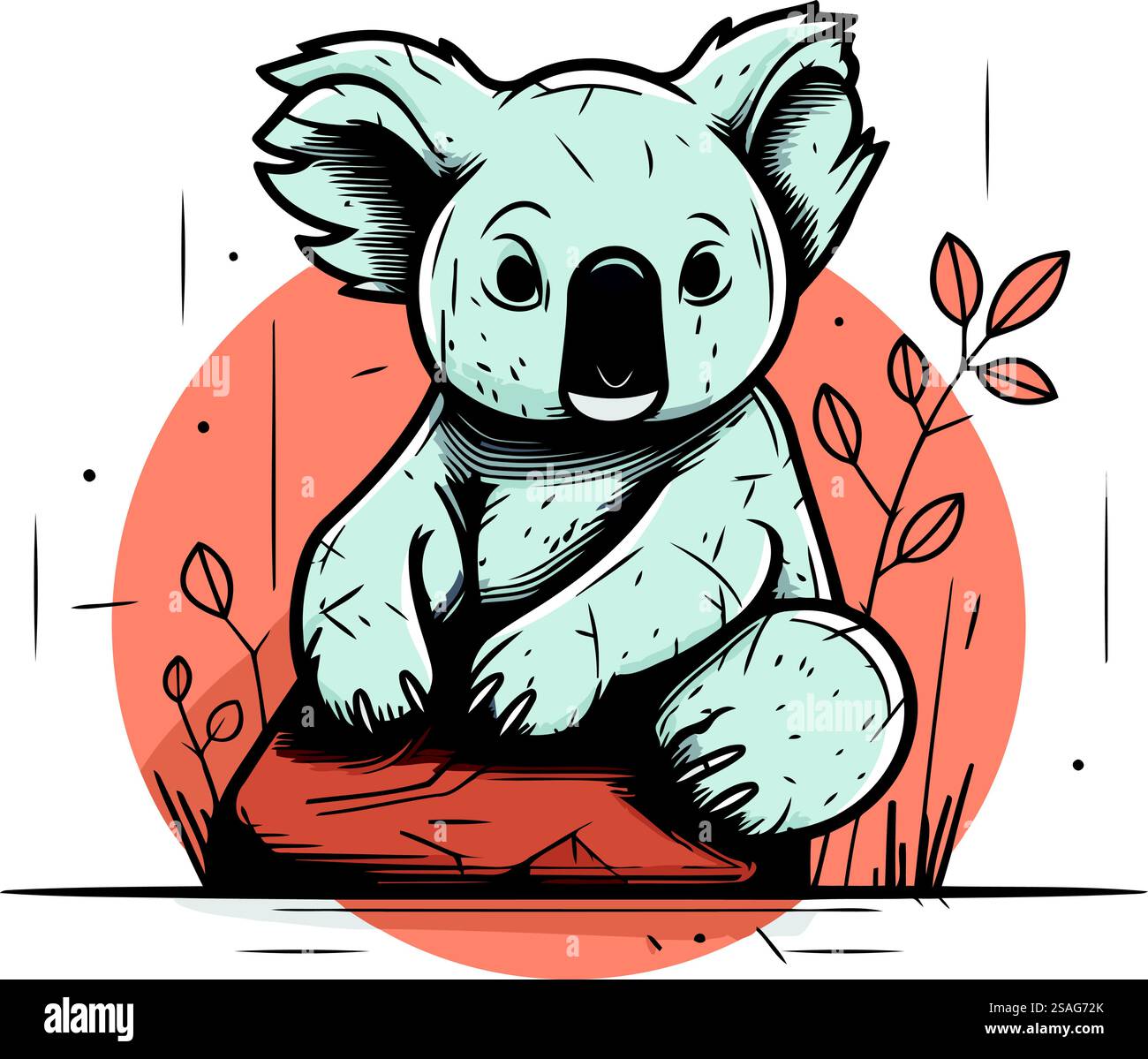 Cute koala sitting on a stump. Vector hand drawn illustration Stock ...