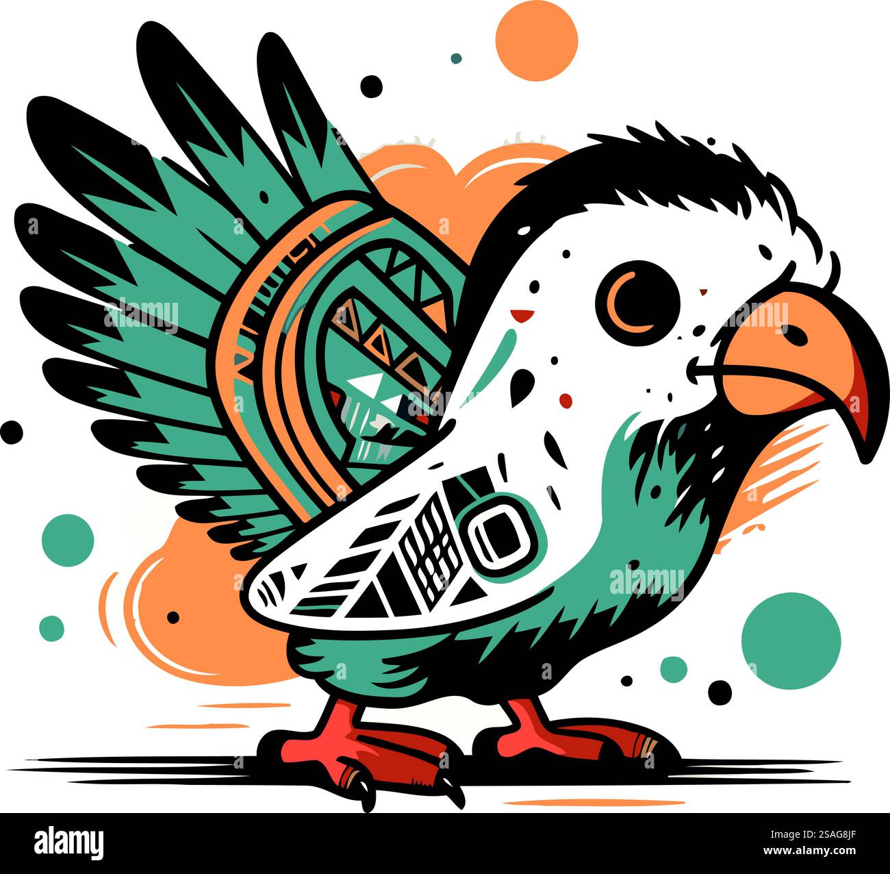 Vector illustration of a cute cartoon parrot. Hand drawn style Stock ...