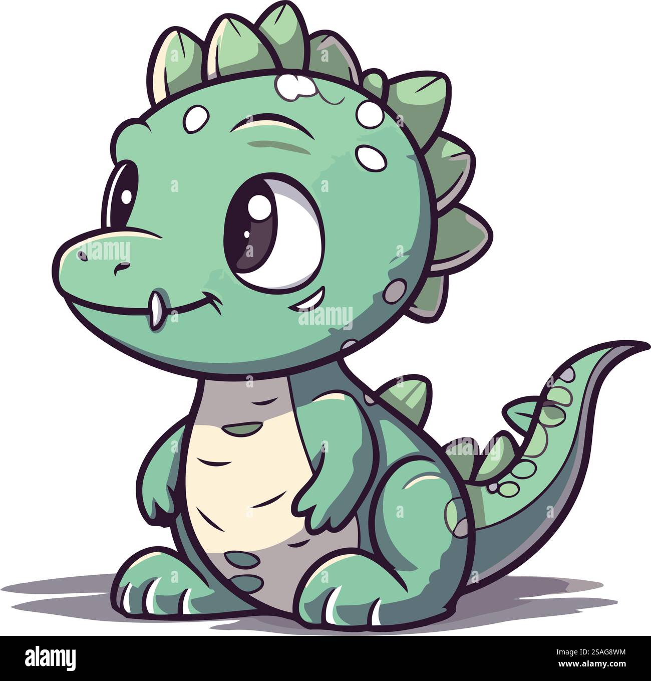 Cute little green dinosaur cartoon character. Vector illustration ...