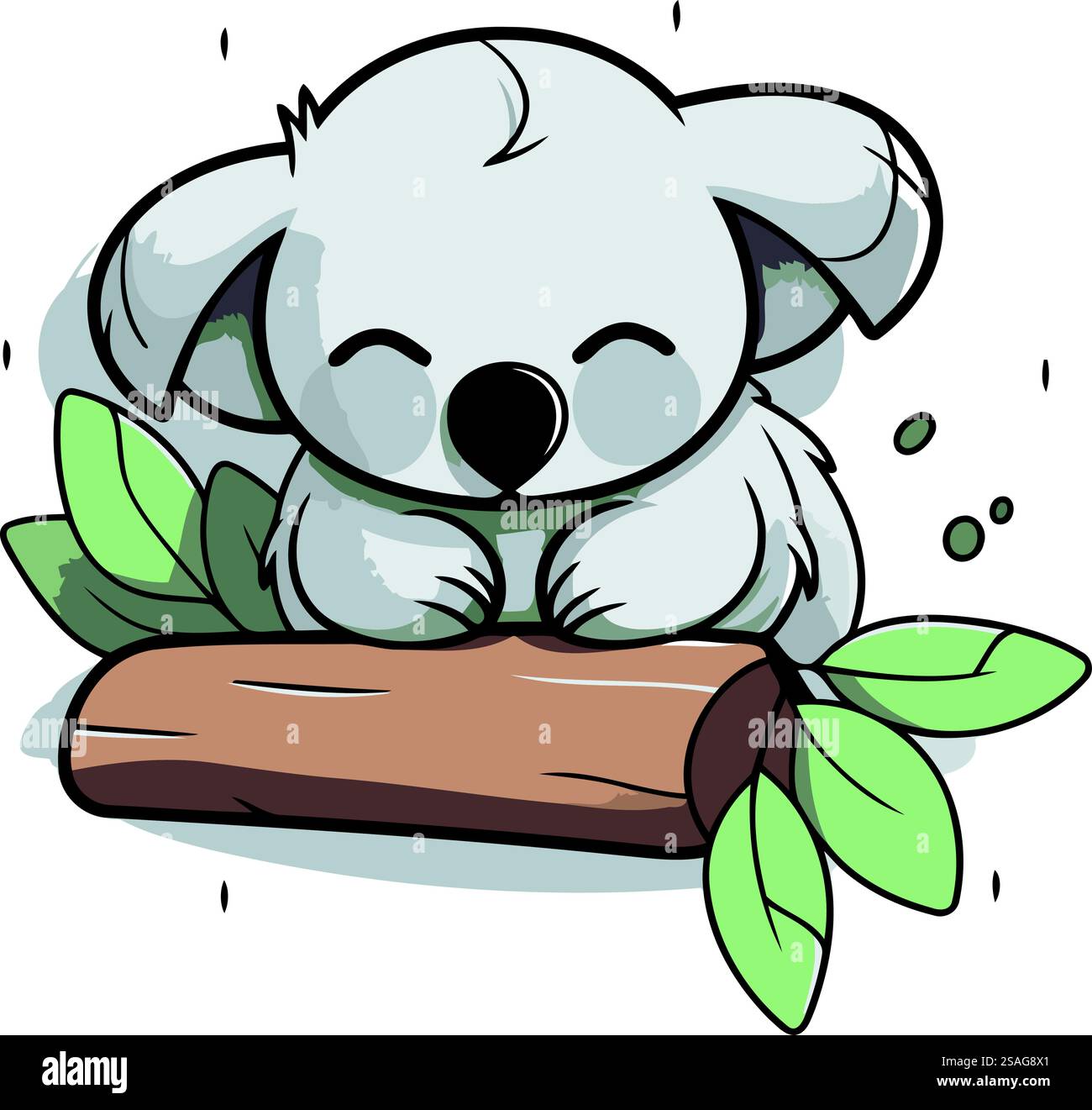 Cute cartoon koala on a branch with leaves. Vector illustration Stock ...