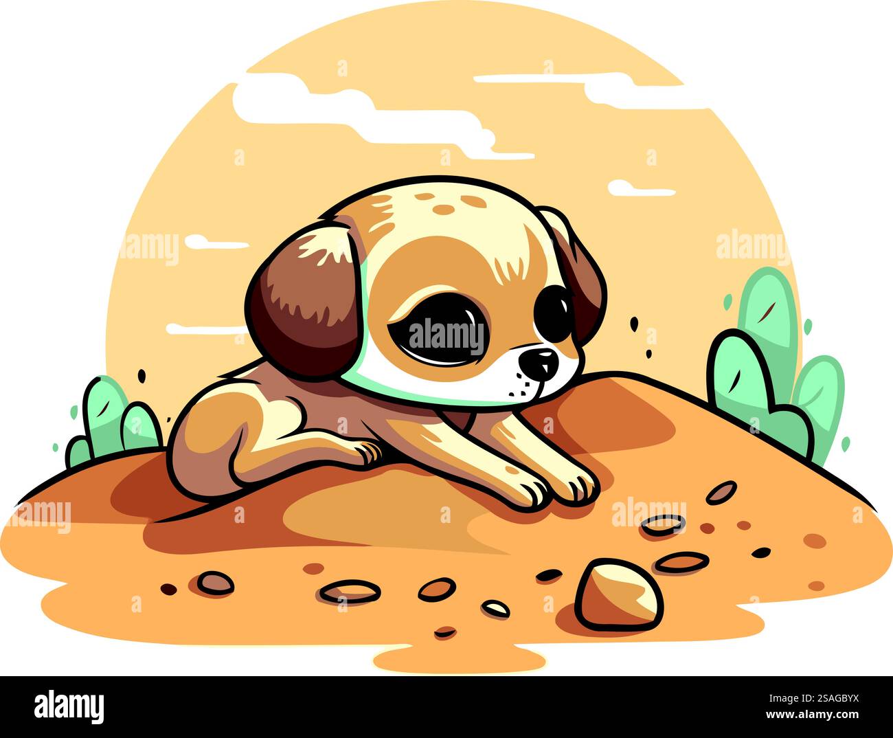 Cute dog lying on the sand. Vector illustration in cartoon style Stock ...