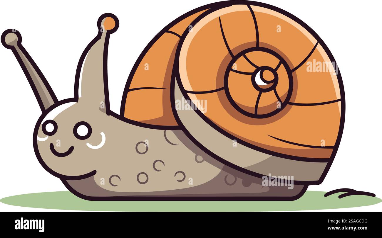 Cartoon cute snail isolated on white background. Vector illustration in ...