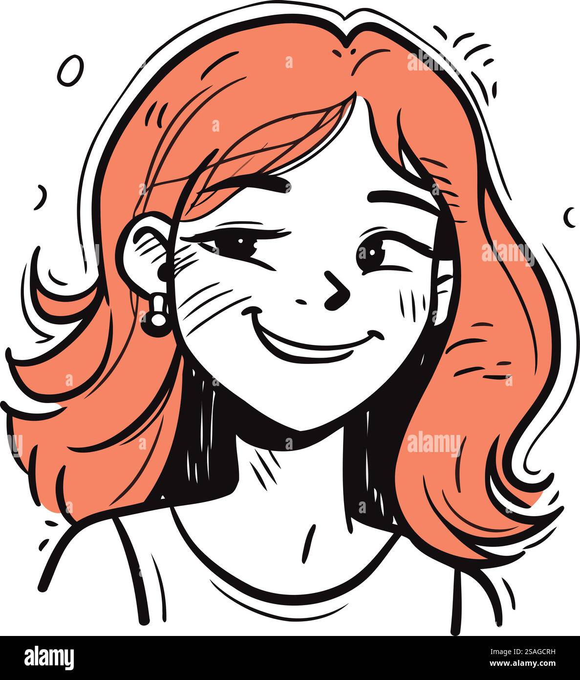 Portrait of a happy girl with red hair. Vector illustration Stock ...