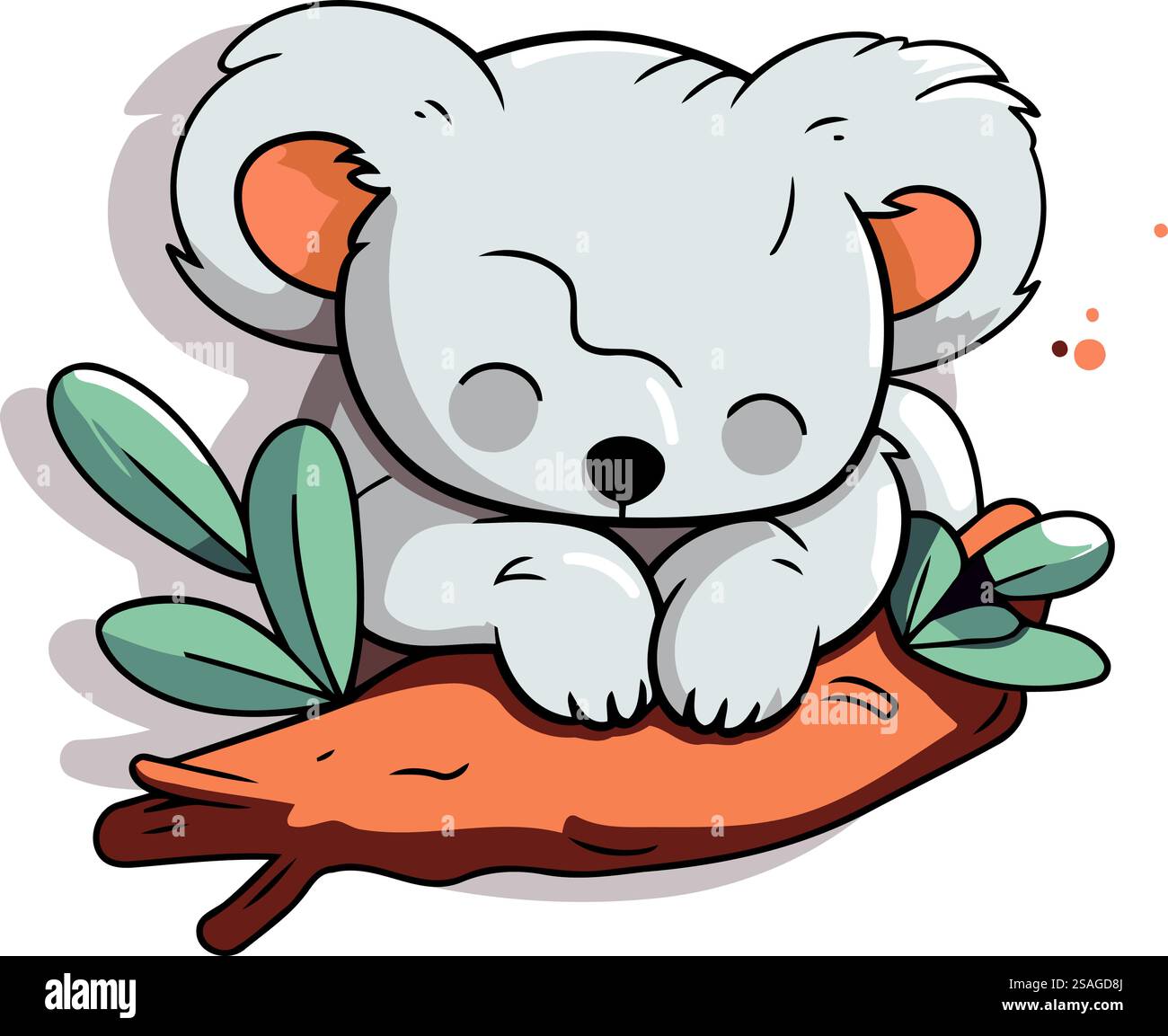 Cute koala sitting on a log with leaves. Vector illustration Stock ...