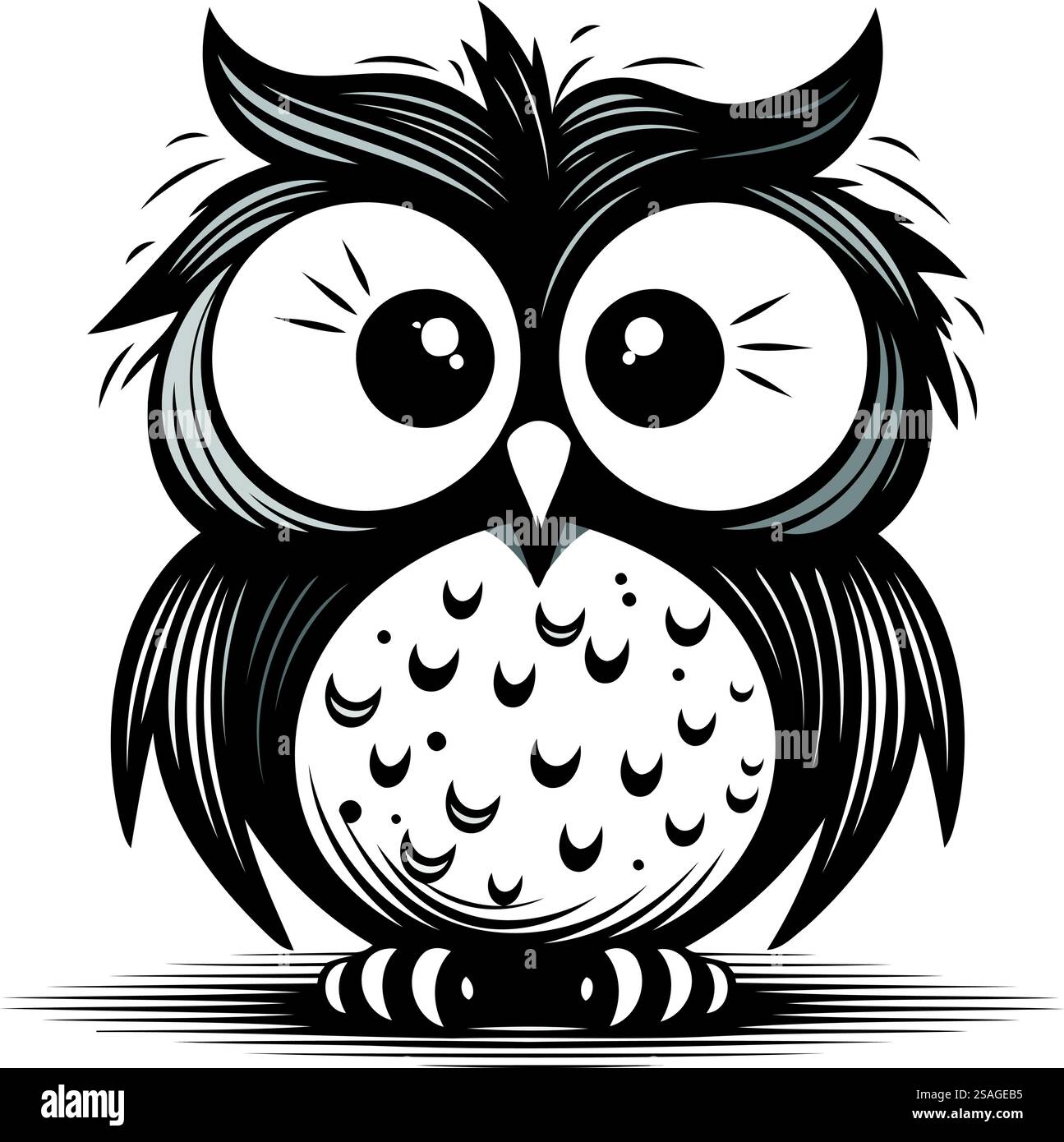 Owl. Black and white vector illustration isolated on white background ...