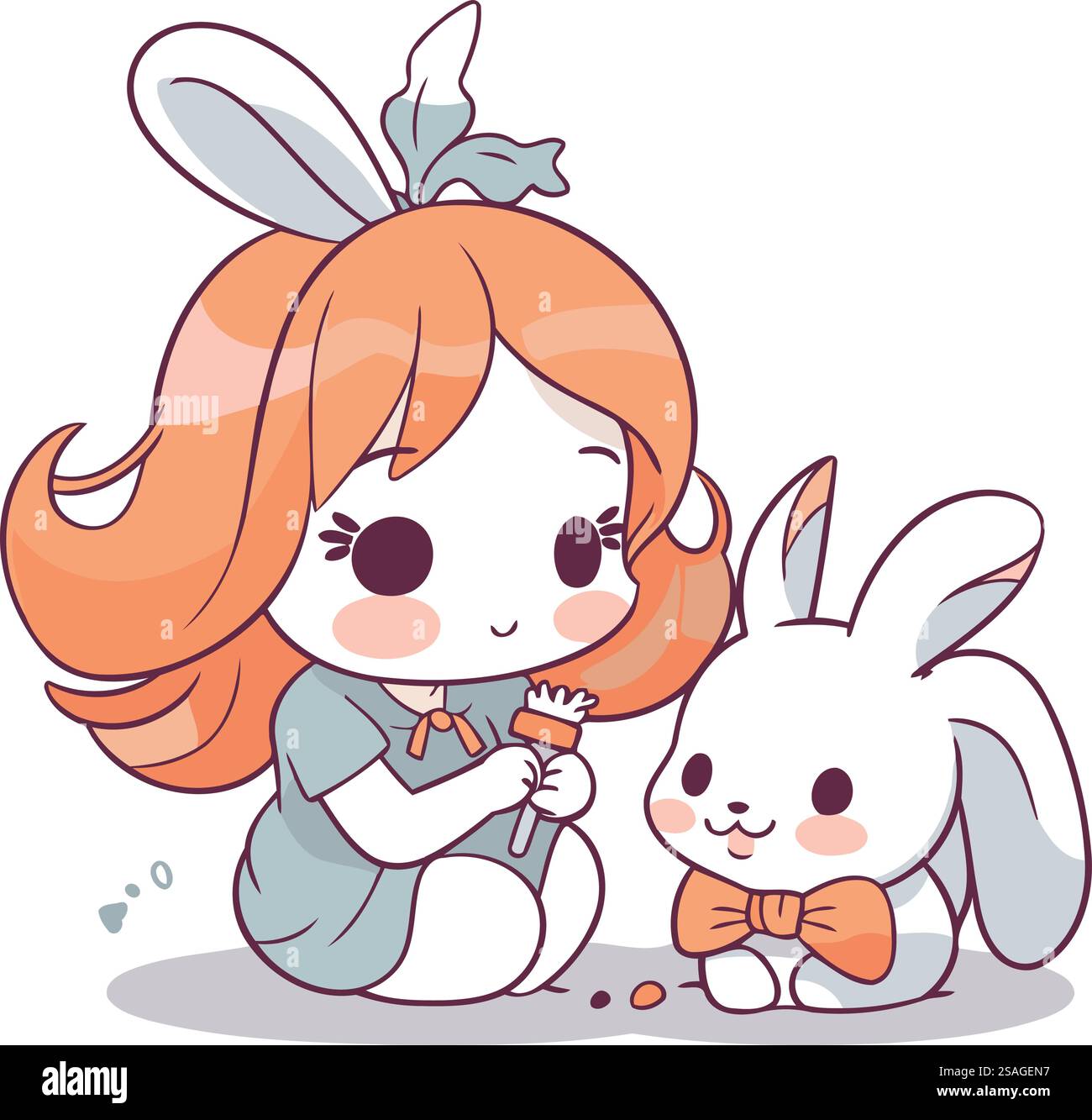 Cute little girl and rabbit. Vector illustration in a flat style Stock ...