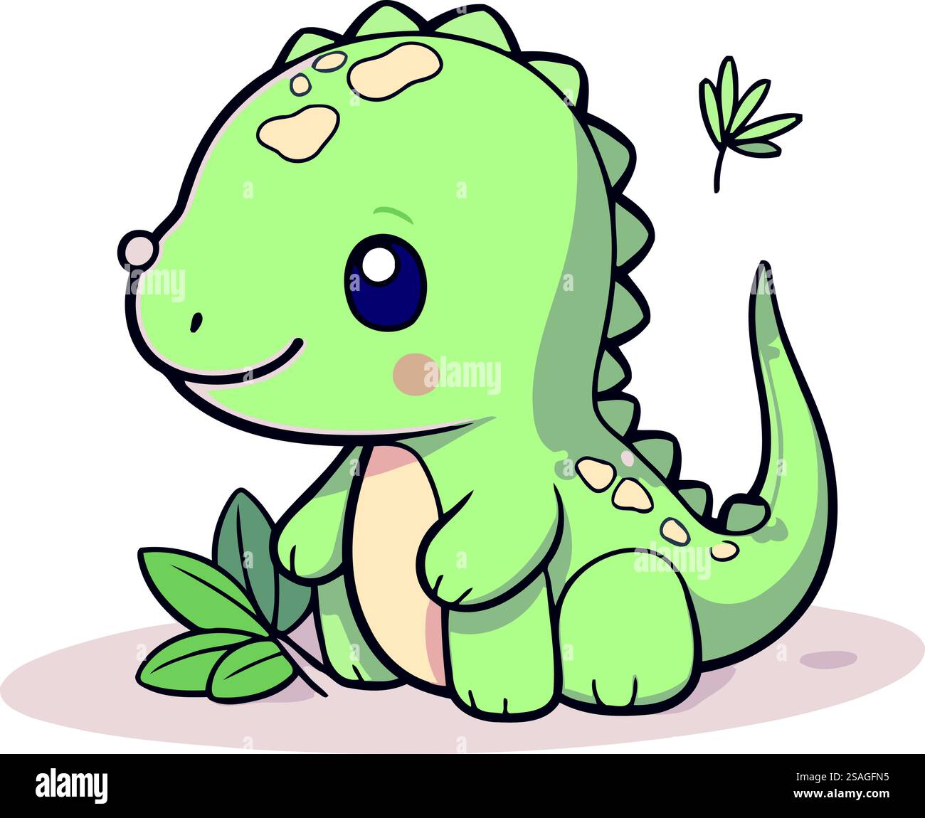 Cute baby dinosaur with green hair. Vector illustration in cartoon ...